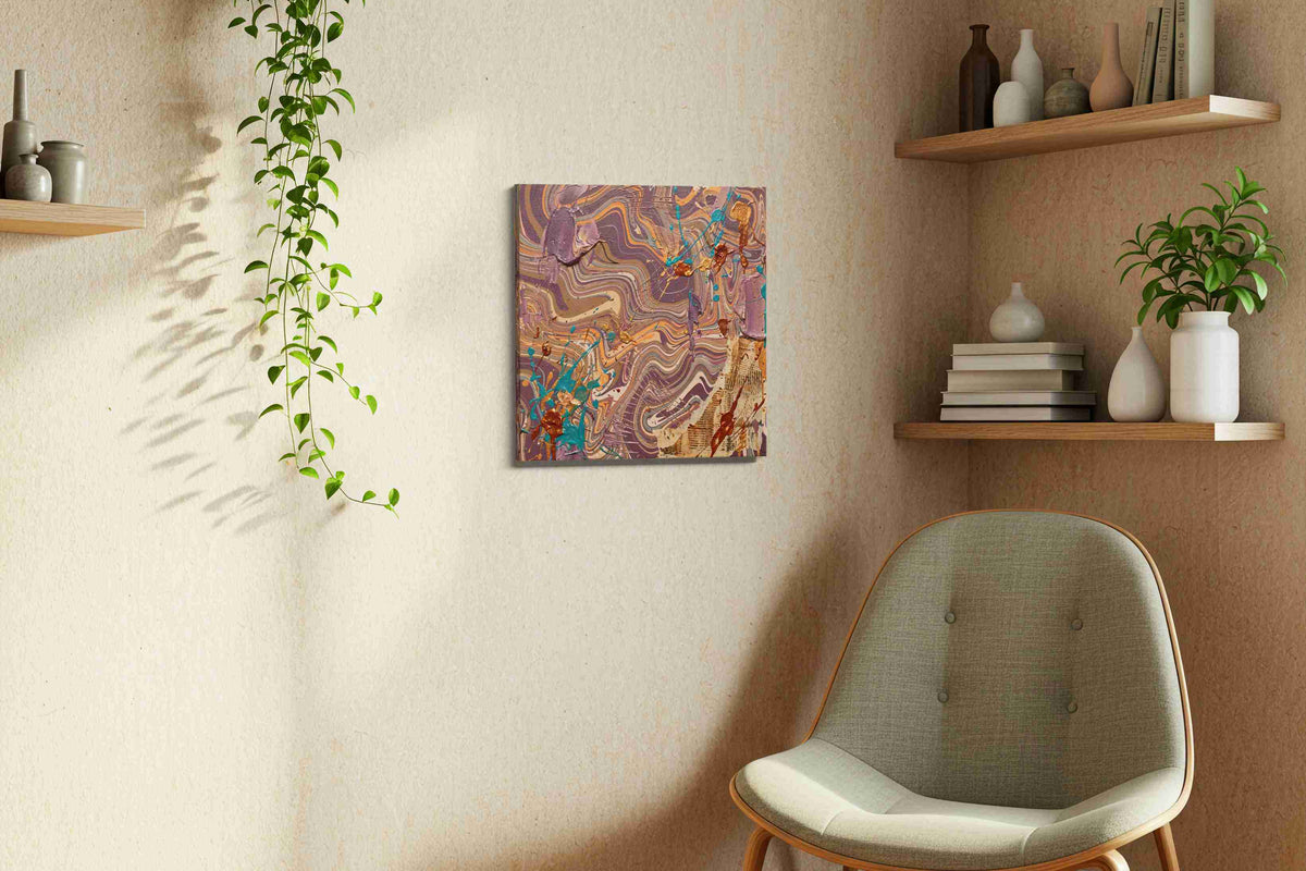 Ethereal Waves of Chaos abstract canvas print styled in a living room