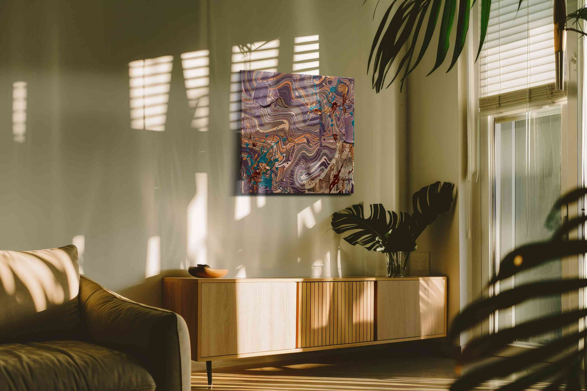 Ethereal Waves of Chaos abstract canvas print in a hung canvas mockup
