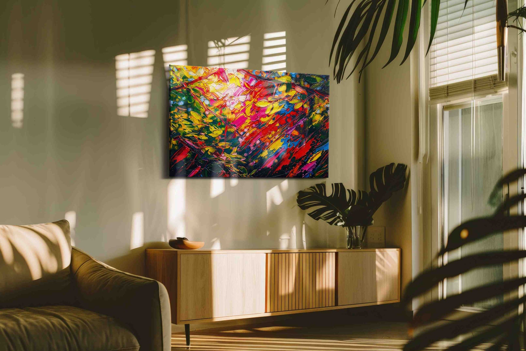 Luminescent Forest Rhapsody abstract canvas print in a hung canvas mockup
