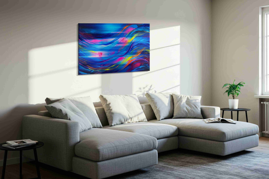 Luminous Currents of Emotion abstract canvas print, displayed in a living room