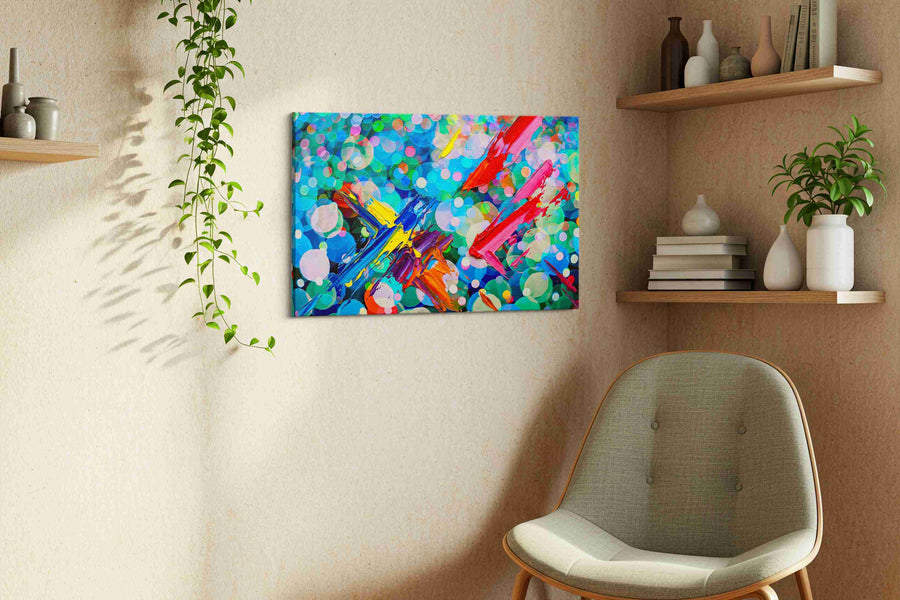 Prismatic Whirl of Emotions abstract canvas print, hanging on wall — view 3
