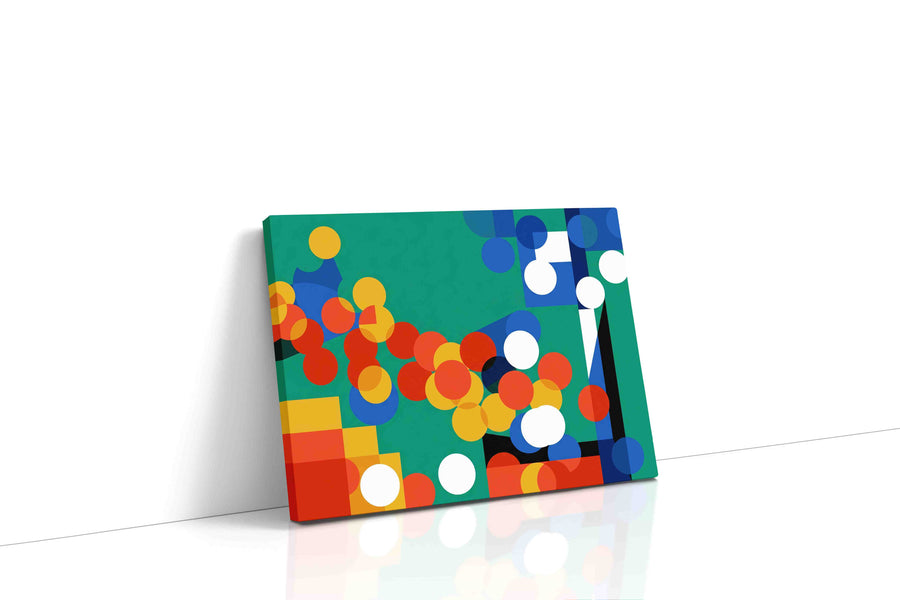 Vibrant Harmony Geometric Dance abstract canvas print gallery-wrapped landscape canvas studio shot