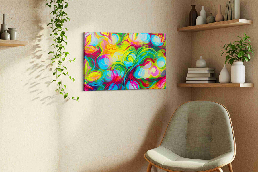Whirlwind of Vibrant Dreams abstract canvas print, hanging on wall — view 3