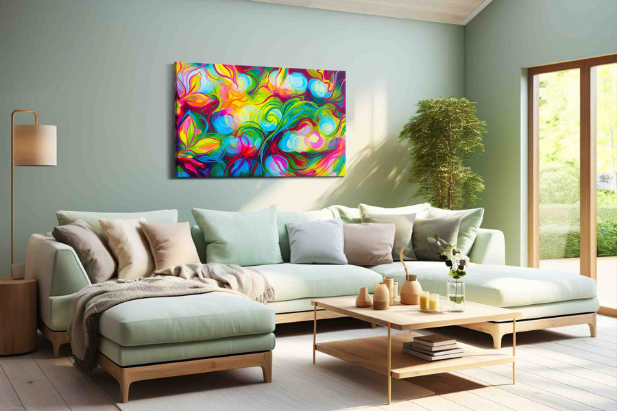 Whirlwind of Vibrant Dreams abstract canvas print, hanging on wall