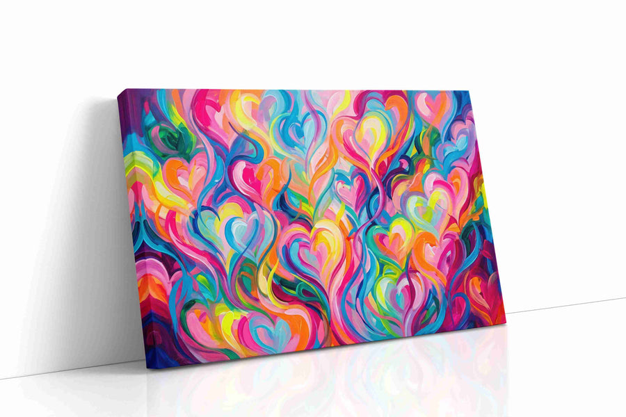 Whirlwind of Vibrant Hearts abstract canvas print gallery-wrapped landscape canvas studio shot