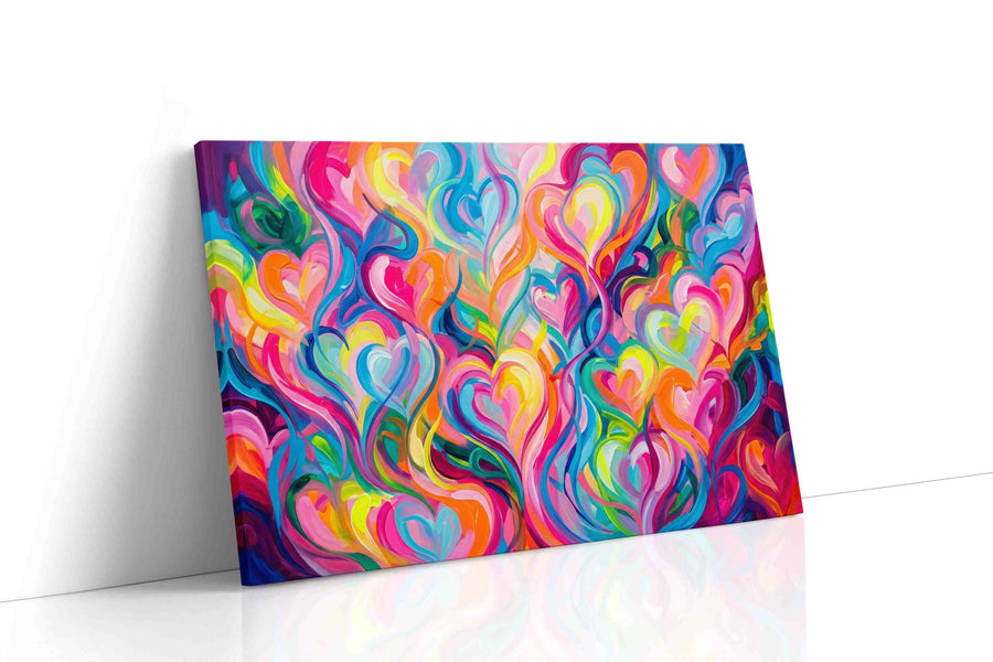 Whirlwind of Vibrant Hearts abstract canvas print, gallery-wrapped, ready to hang