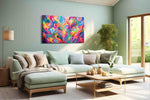 Whirlwind of Vibrant Hearts abstract canvas print shown in a wall scene