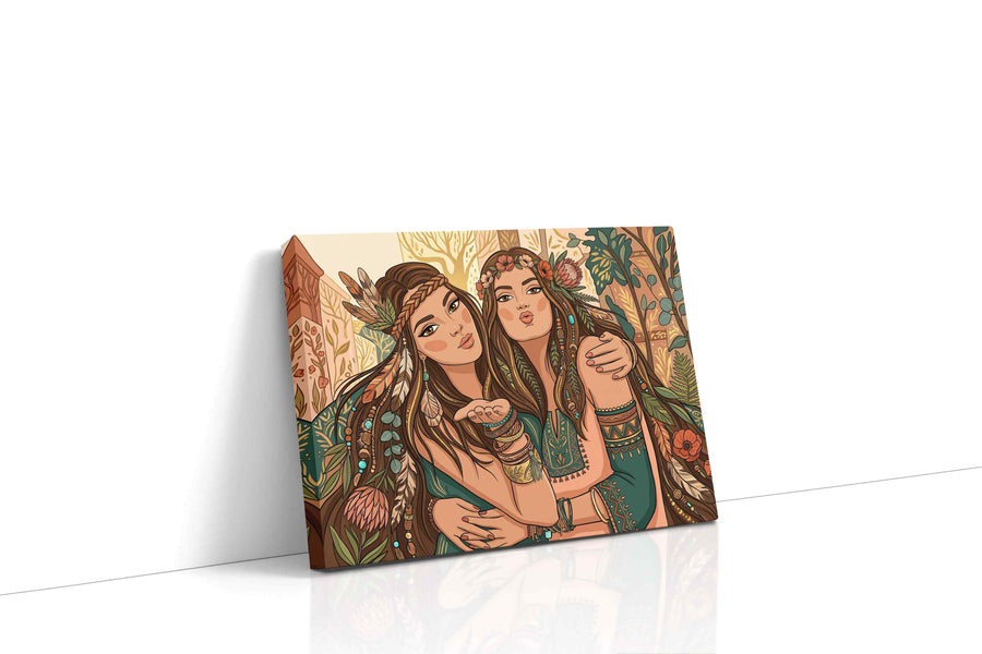 Bohemian Sisterhood Serenade boho canvas print gallery-wrapped landscape canvas studio shot