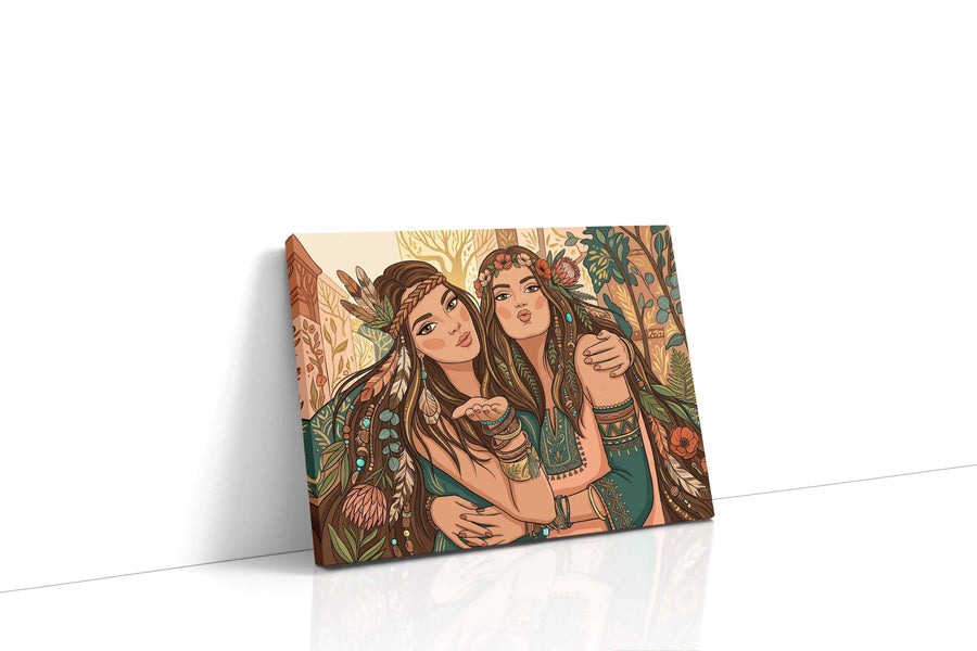 Bohemian Sisterhood Serenade boho canvas print, gallery-wrapped, ready to hang