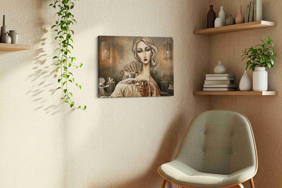 Ethereal Reverie in Sepia boho canvas print, displayed in a living room