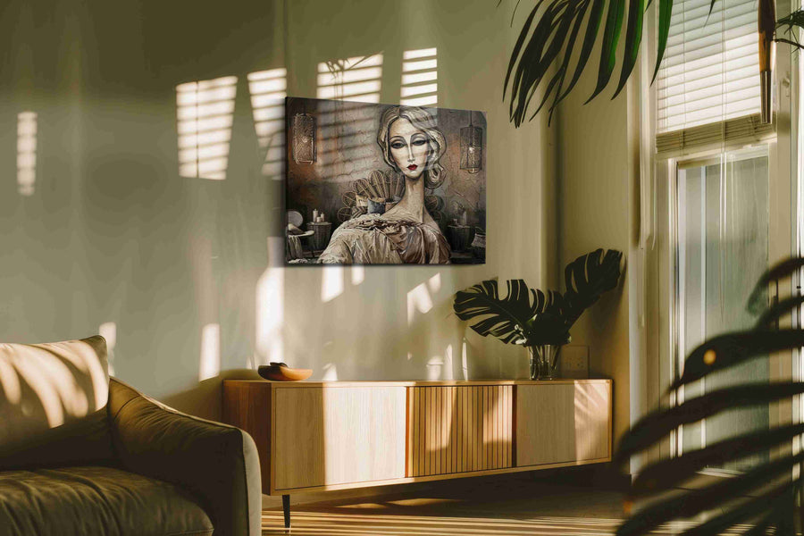 Ethereal Reverie in Sepia boho canvas print, on wall, lifestyle preview