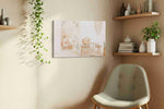 Serenity in Sunlit Corners boho canvas print styled in a living room