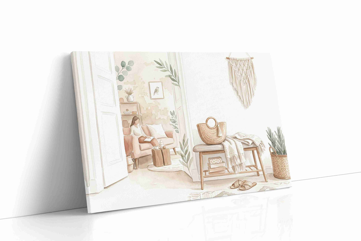 Serenity in Sunlit Corners boho canvas print, gallery-wrapped, ready to hang