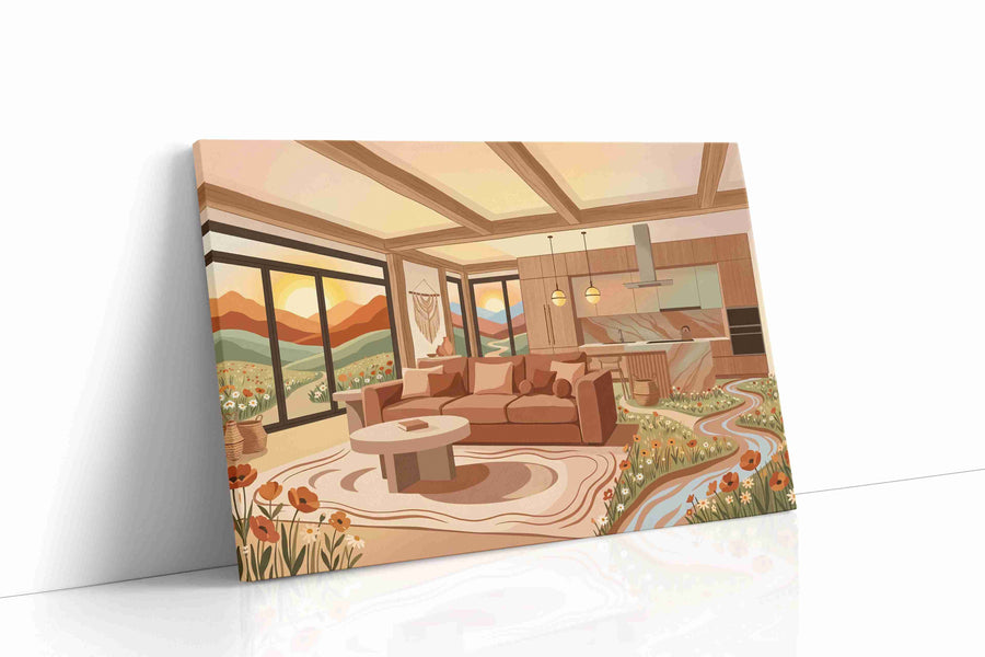 Sunlit Serenity Haven boho canvas print gallery-wrapped landscape canvas studio shot