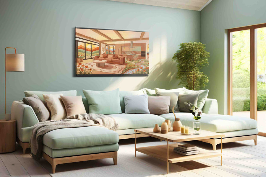 Sunlit Serenity Haven boho canvas print, hanging on wall