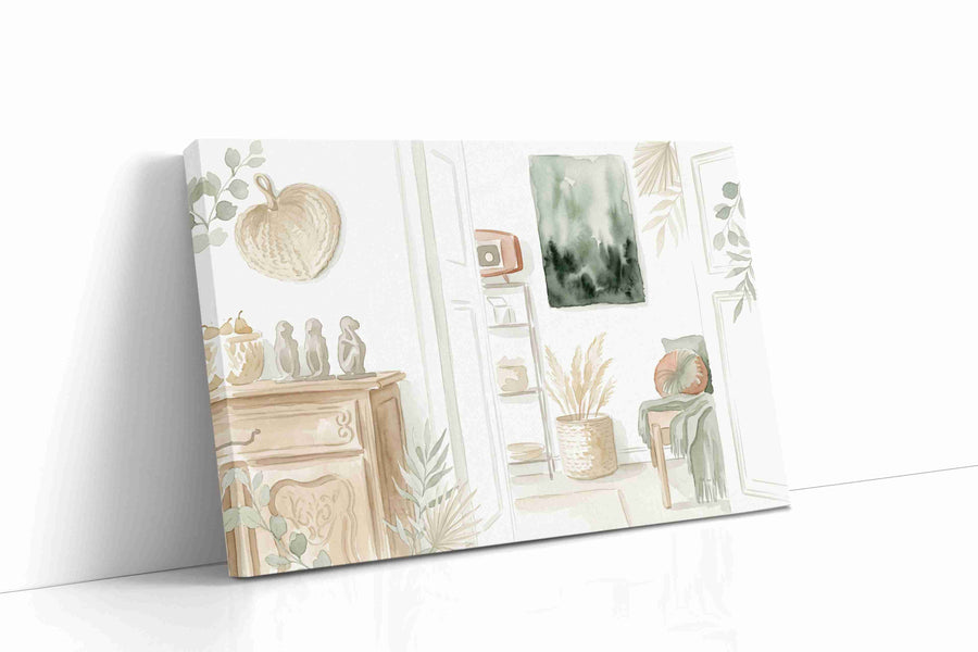 Tranquil Whispers of Green boho canvas print, gallery-wrapped, ready to hang