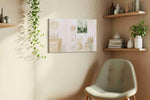 Tranquil Whispers of Green boho canvas print styled in a living room
