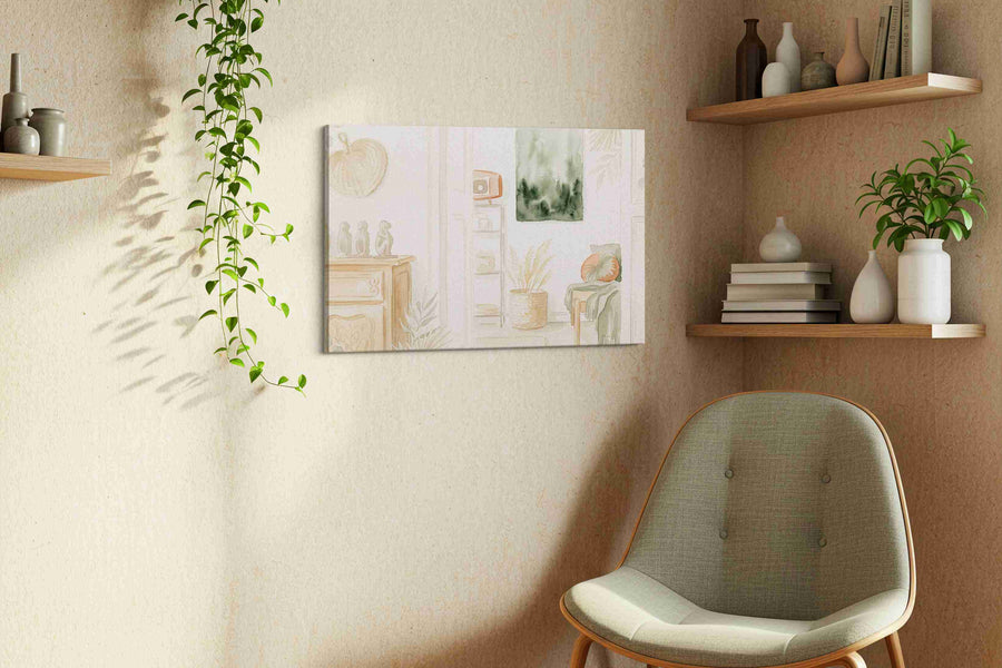 Tranquil Whispers of Green boho canvas print styled in a living room