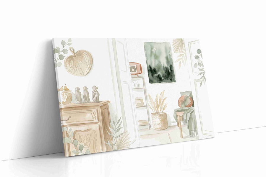 Tranquil Whispers of Green boho canvas print gallery-wrapped landscape canvas studio shot