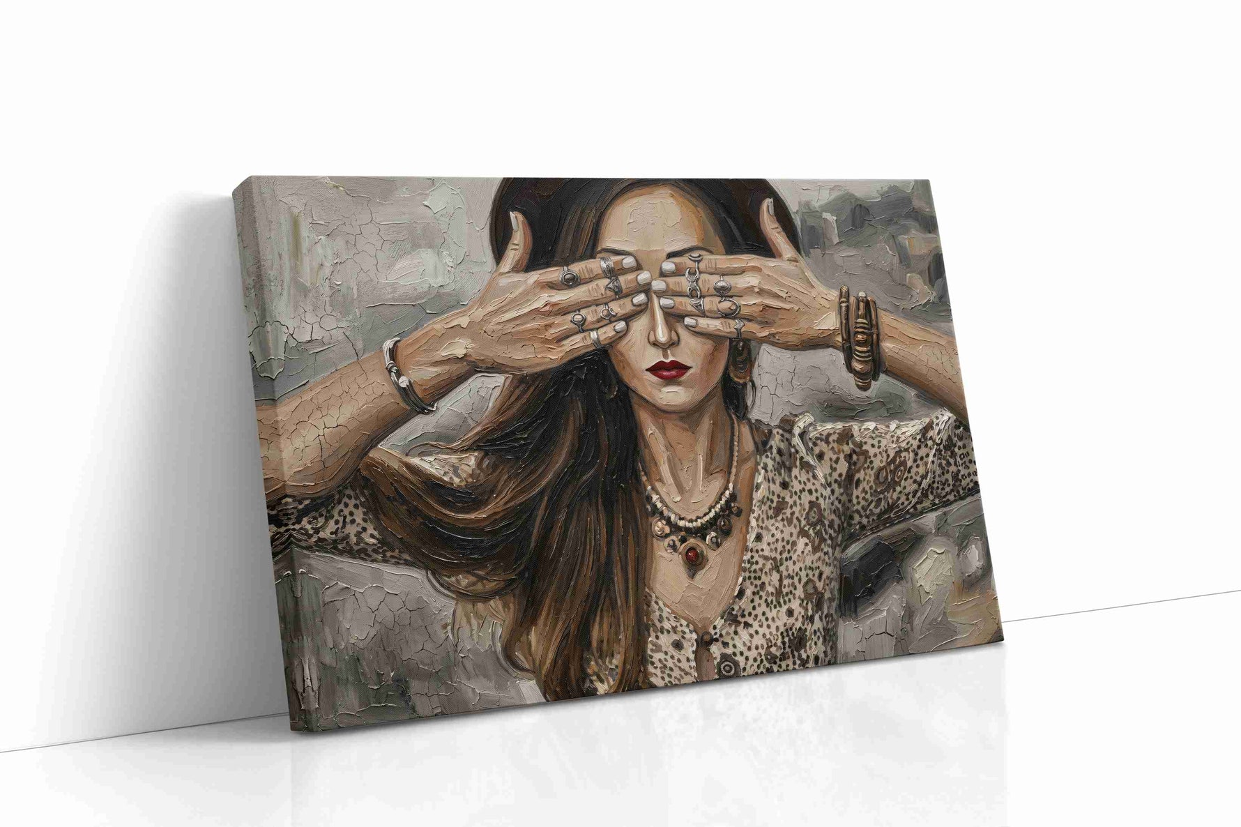 Veiled Visions in Sepia boho canvas print, gallery-wrapped, ready to hang