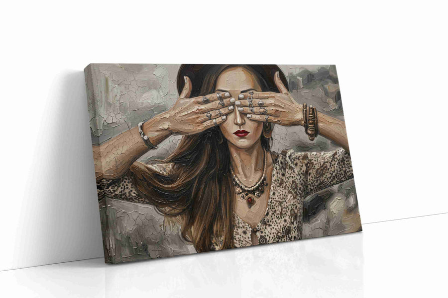 Veiled Visions in Sepia boho canvas print, gallery-wrapped, ready to hang