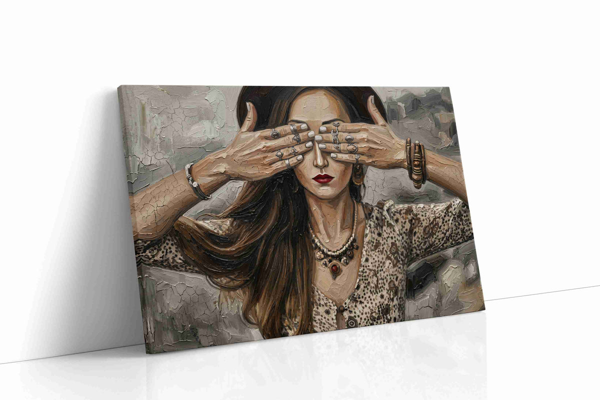 Veiled Visions in Sepia boho canvas print gallery-wrapped landscape canvas studio shot