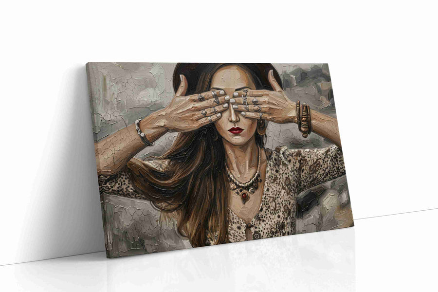 Veiled Visions in Sepia boho canvas print gallery-wrapped landscape canvas studio shot