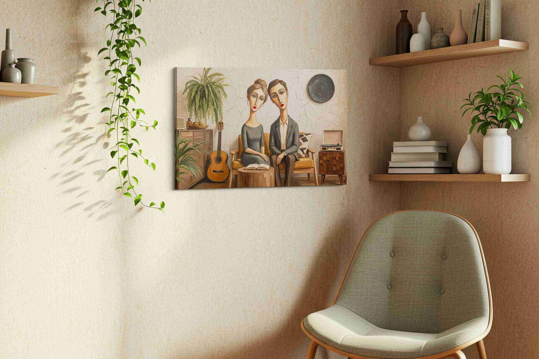 Whimsical Serenade in Stillness boho canvas print, hanging on wall — view 3