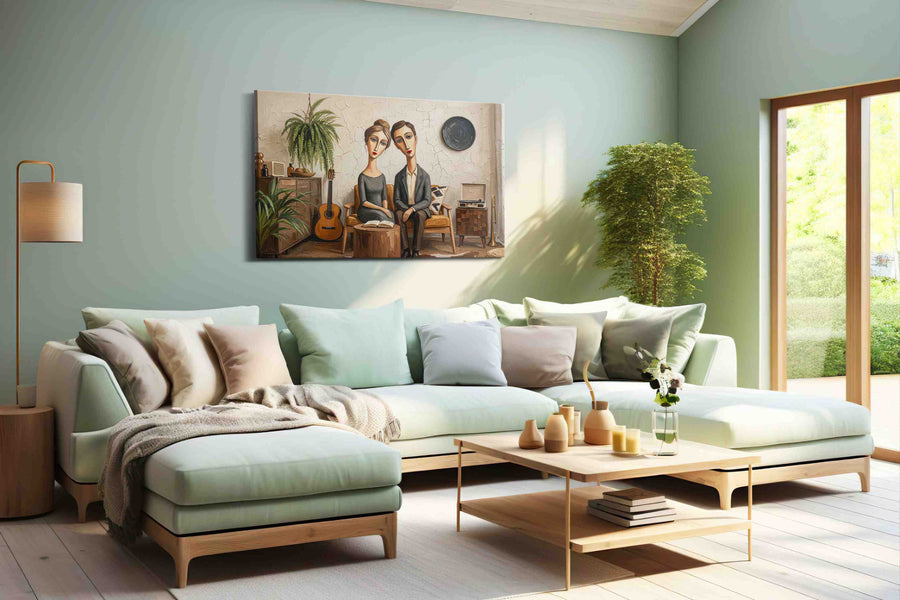 Whimsical Serenade in Stillness boho canvas print shown in a wall scene