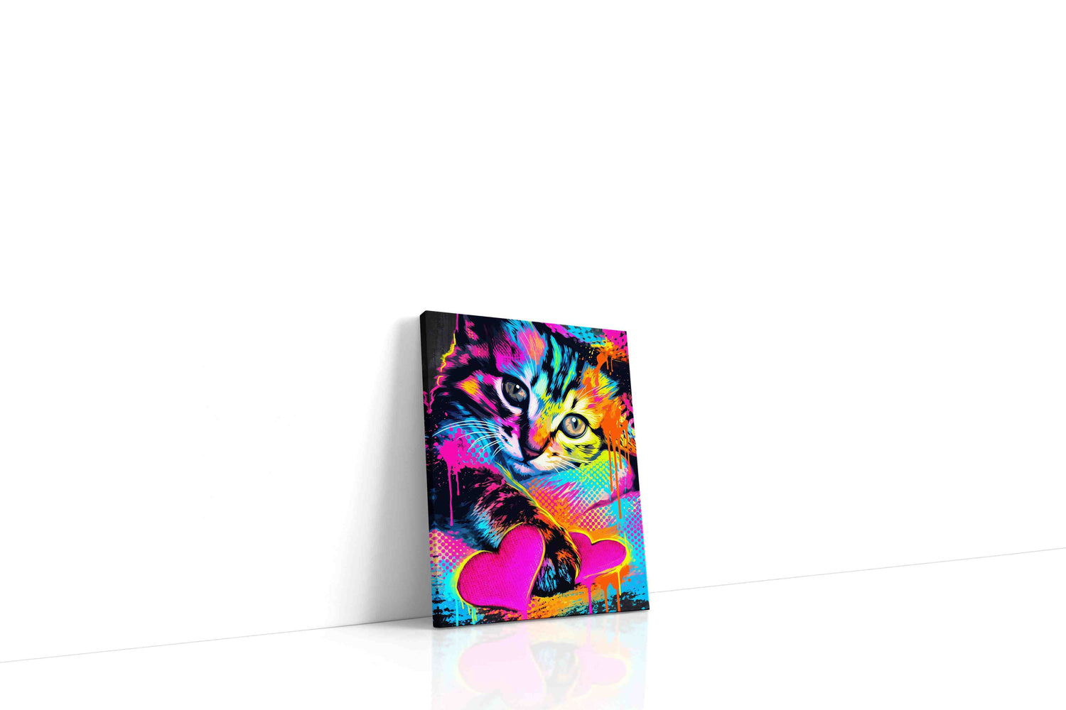 Neon Whiskers, Heartfelt Drips cats canvas print, gallery-wrapped, ready to hang