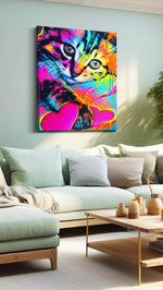 Neon Whiskers, Heartfelt Drips cats canvas print, hanging on wall