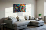 Prismatic Feline Dreams cats canvas print, displayed in a living room