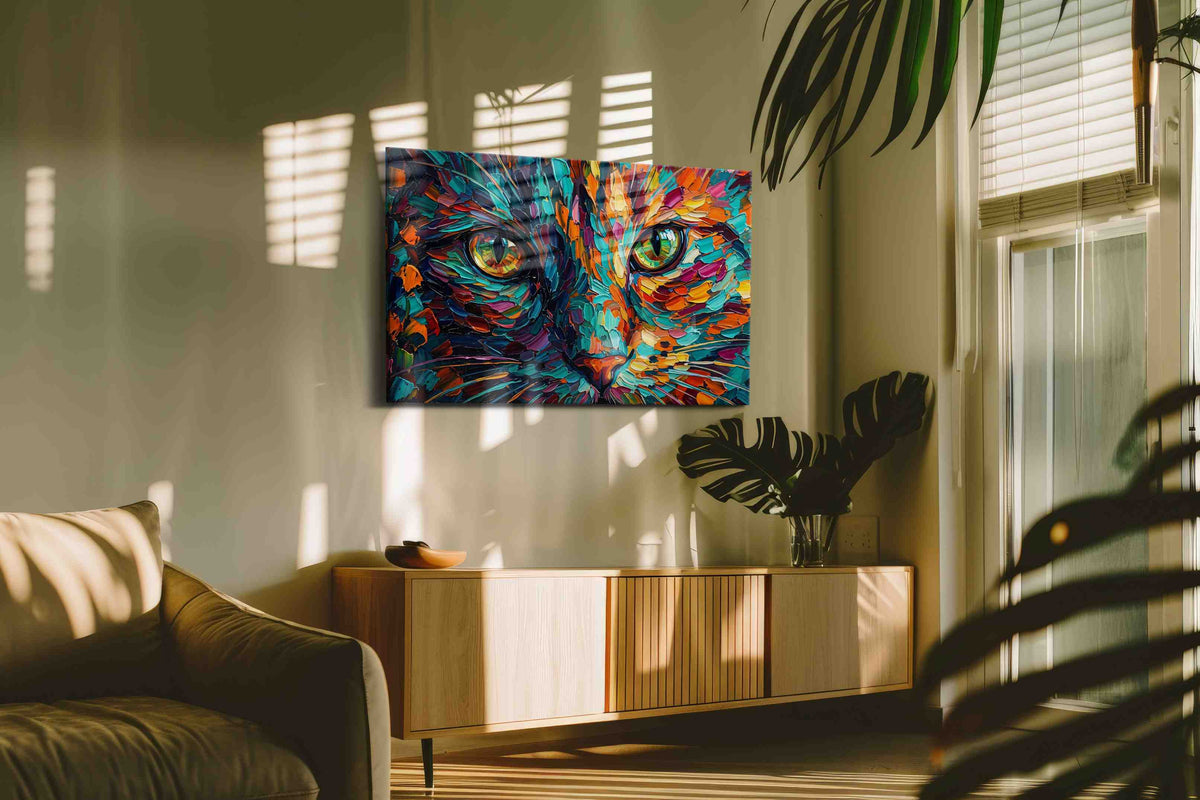 Prismatic Feline Dreams cats canvas print in a hung canvas mockup