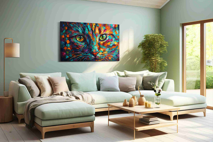 Prismatic Feline Dreams cats canvas print, hanging on wall