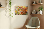 Whiskered Wildflowers Symphony cats canvas print, hanging on wall