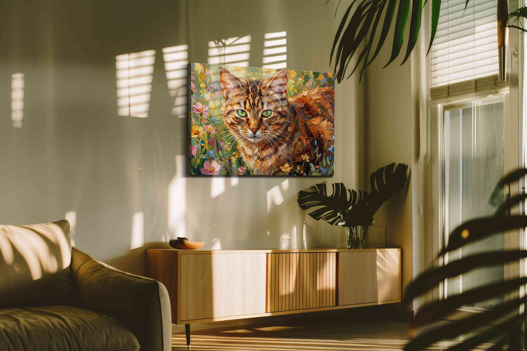 Whiskered Wildflowers Symphony - Cat Wall Art, Cat Canvas Print, Cat Lover Gift