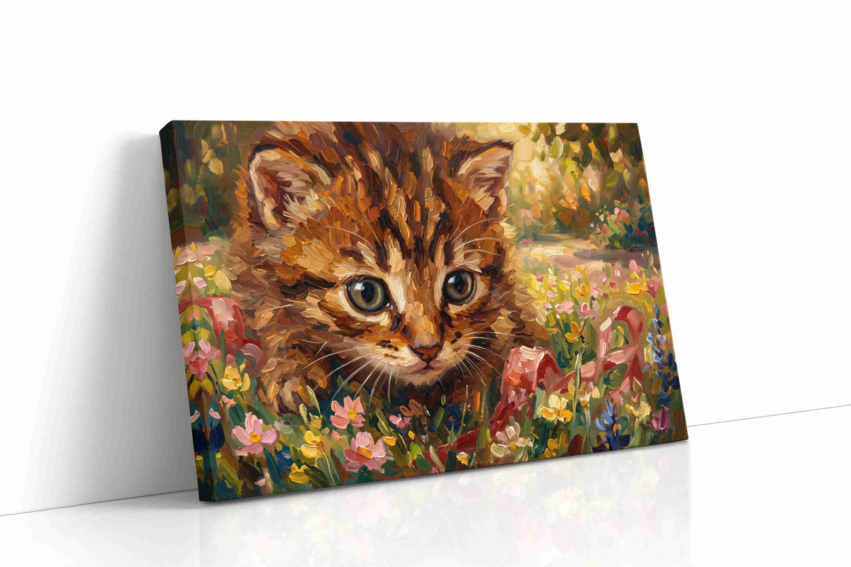Whiskers in Wildflower Dream cats canvas print gallery-wrapped landscape canvas studio shot