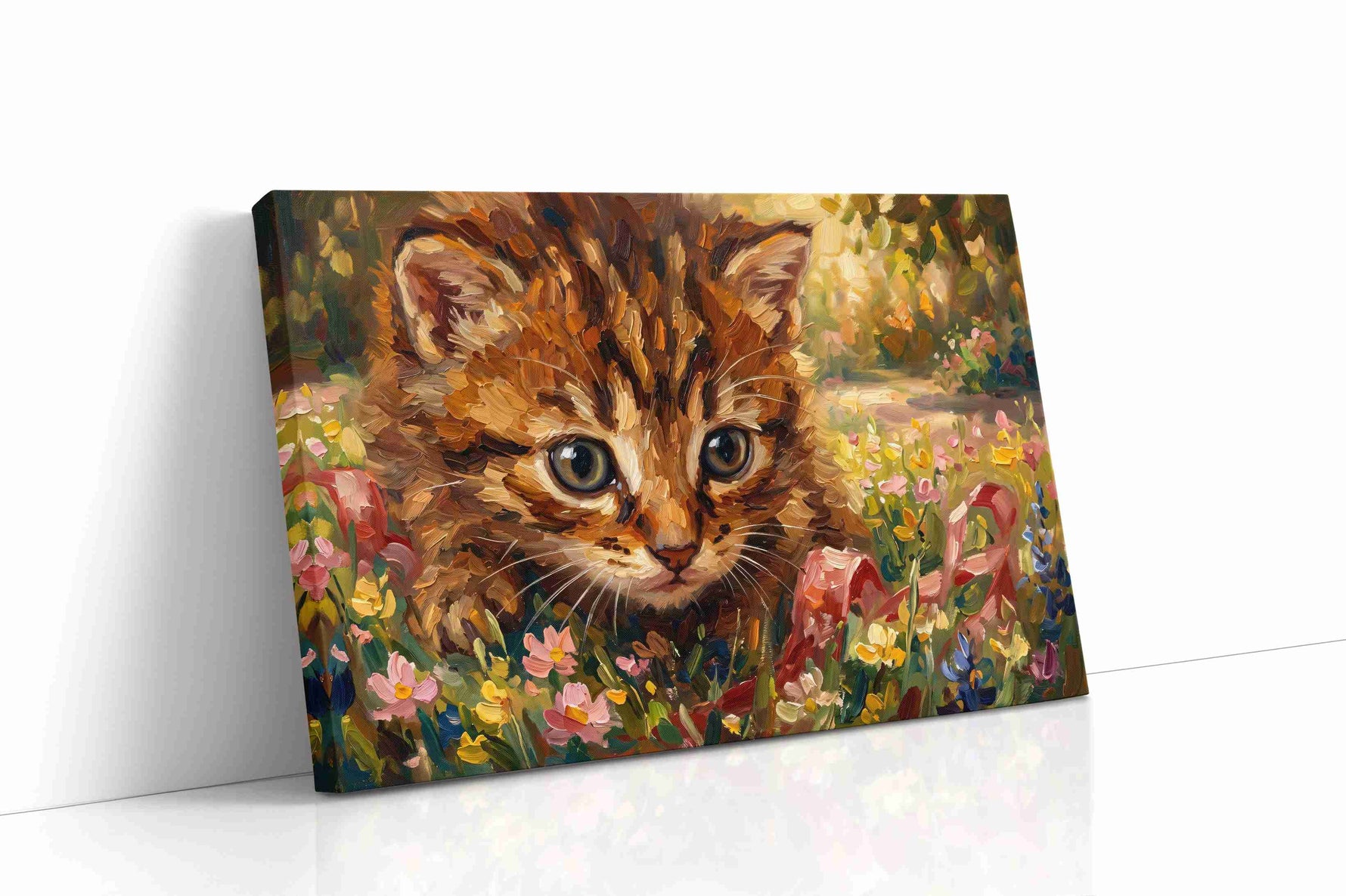 Whiskers in Wildflower Dream cats canvas print gallery-wrapped landscape canvas studio shot