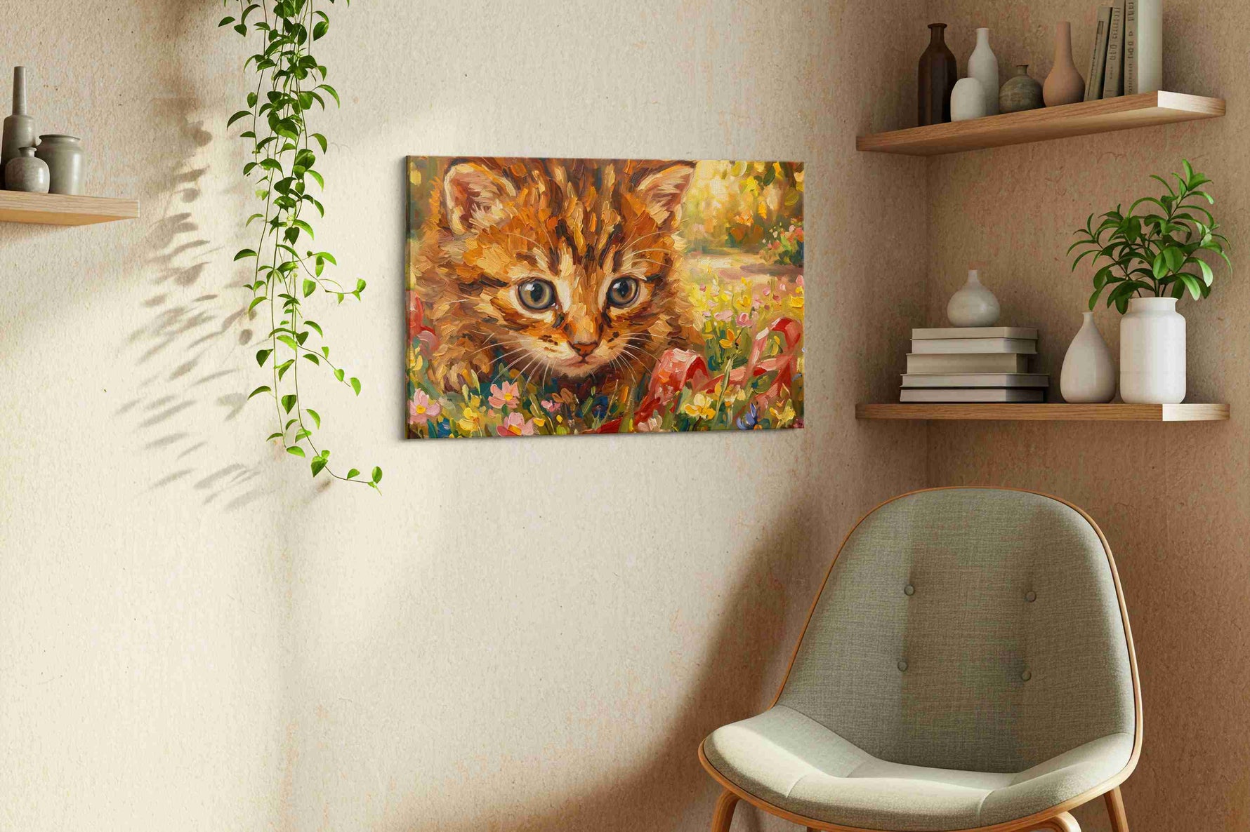 Whiskers in Wildflower Dream cats canvas print, hanging on wall — view 3