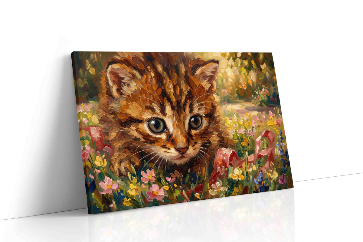Whiskers in Wildflower Dream cats canvas print, gallery-wrapped, ready to hang