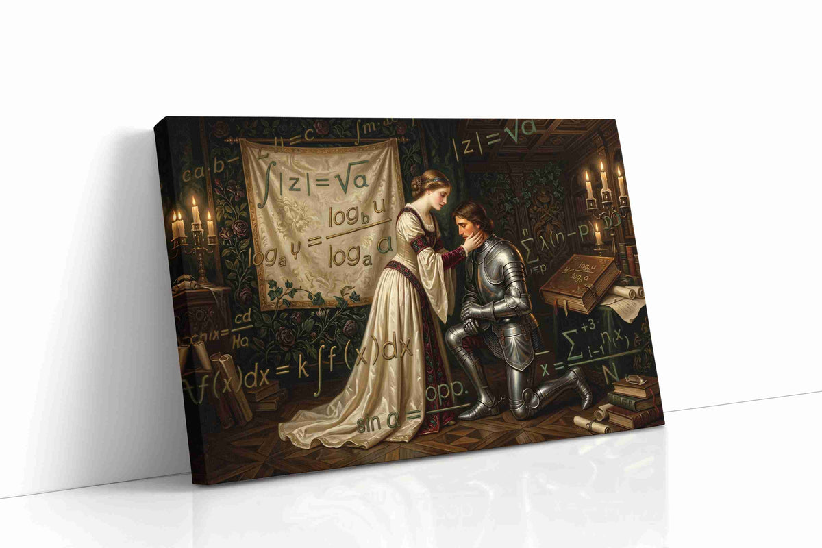 Equations of Chivalry's Embrace darkacademia canvas print gallery-wrapped landscape canvas studio shot