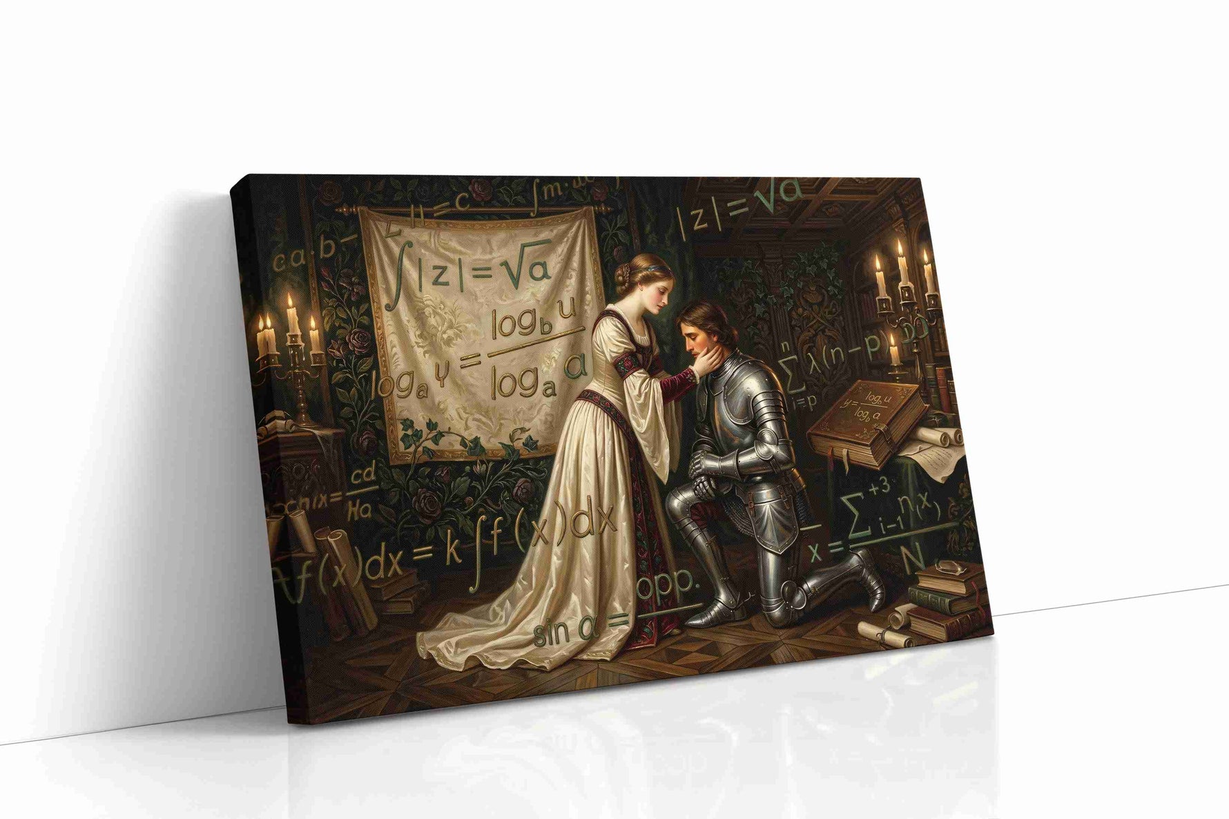 Equations of Chivalry's Embrace darkacademia canvas print gallery-wrapped landscape canvas studio shot