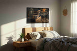 Moonlit Reflections of Knowledge darkacademia canvas print, displayed in a bedroom