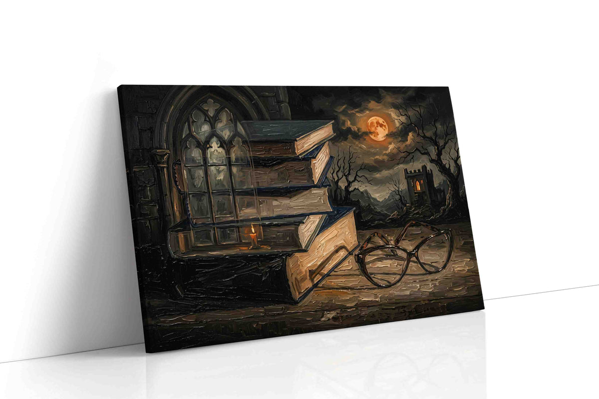 Moonlit Reflections of Knowledge darkacademia canvas print, gallery-wrapped, ready to hang