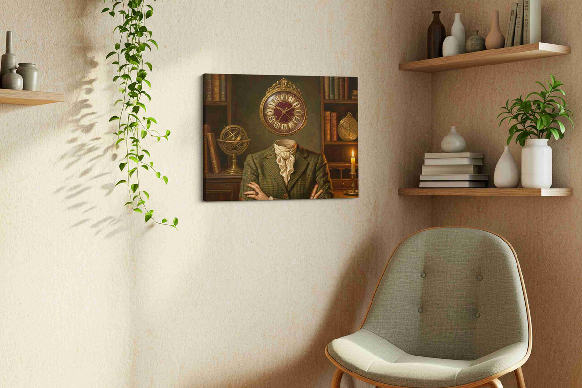 Timeless Reflections The Headless Scholar darkacademia canvas print in a living room scene