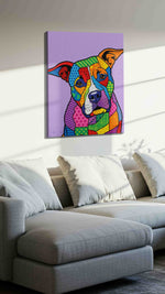 Chromatic Canine Symphony dogs canvas print, displayed in a living room