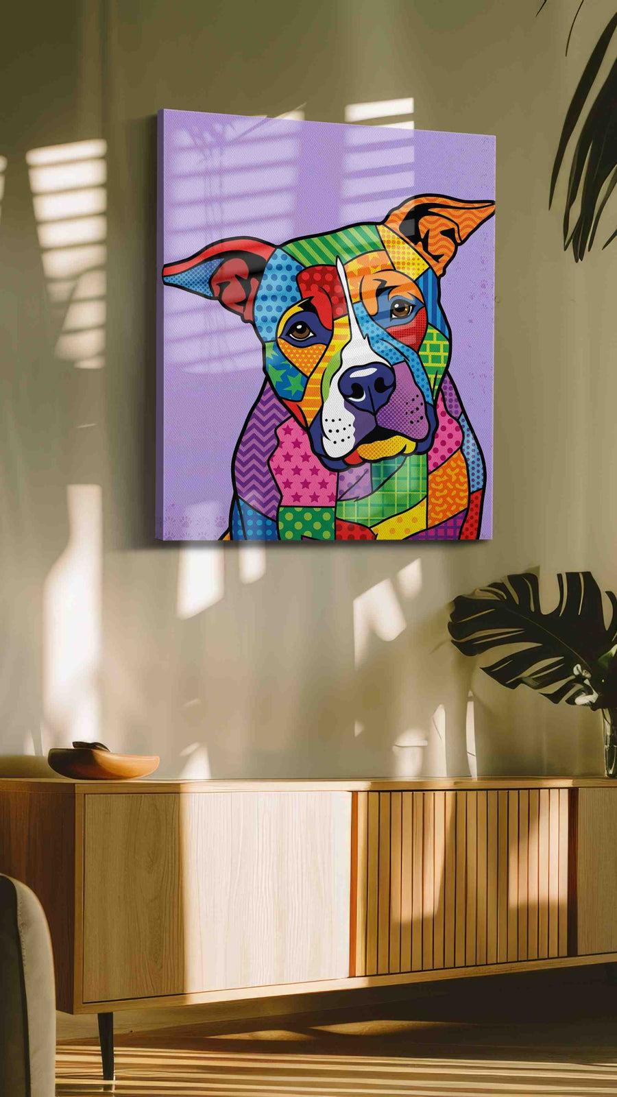 Chromatic Canine Symphony dogs canvas print in a hung canvas mockup