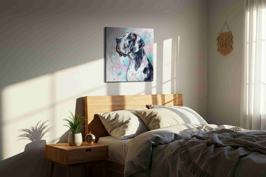Ethereal Canine Reverie dogs canvas print, displayed in a bedroom