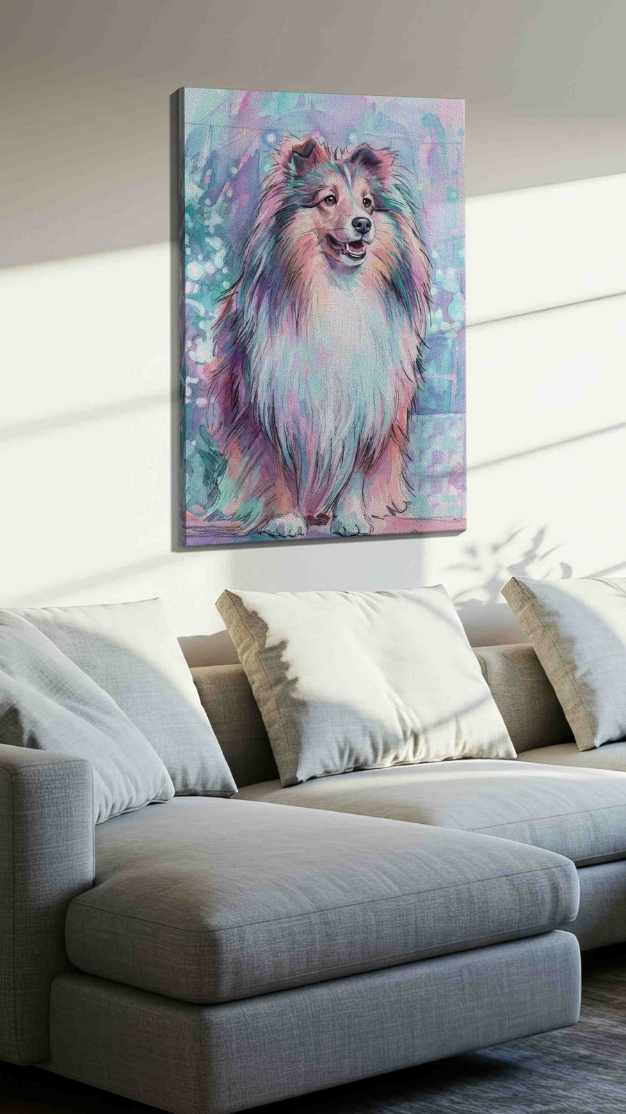 Mystical Canine Dreamscape dogs canvas print, displayed in a living room