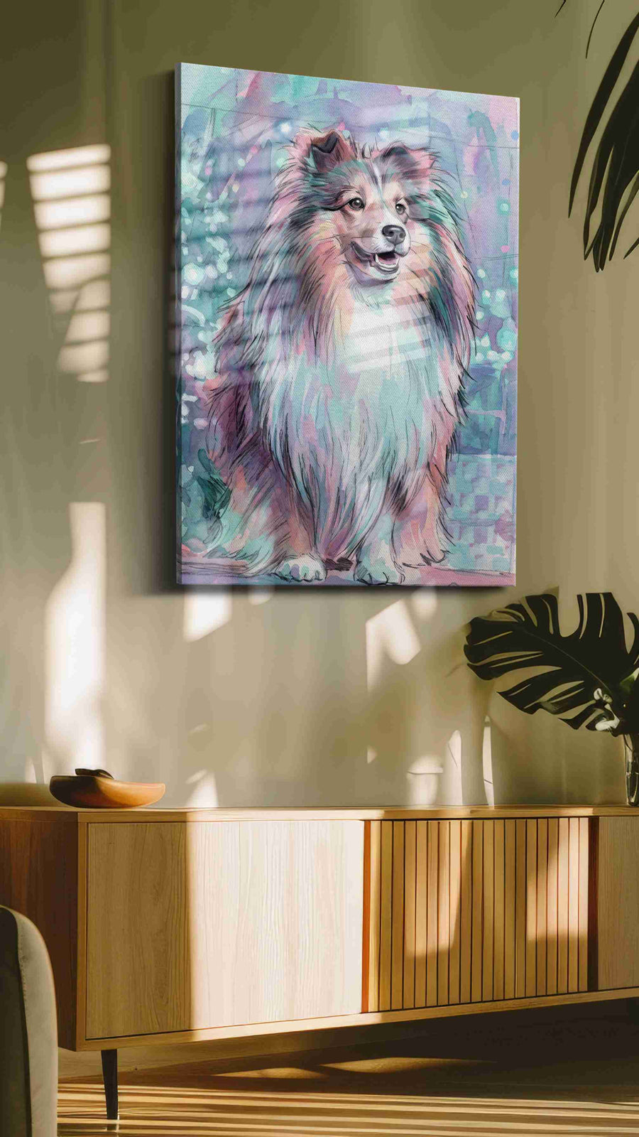 Mystical Canine Dreamscape dogs canvas print in a hung canvas mockup